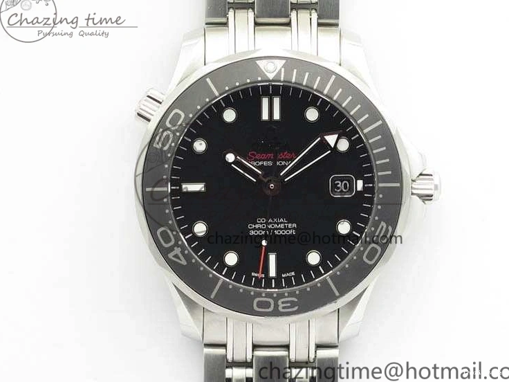 0823 Flexible Seamaster 300M SS OMF 1:1 Best Edition Black Dial Matt Black Ceramic Bezel On SS Bracelet A 8147